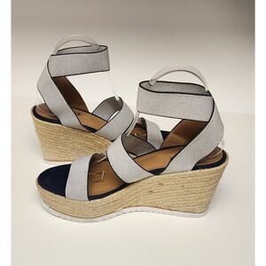 Y-Not Women's Navy Blue/White Elastic Band Wedge Espadrille Sandals 8M